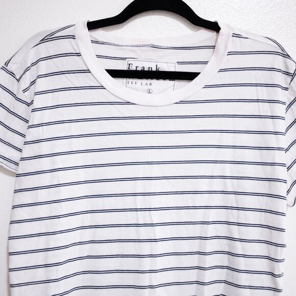 Frank & Eileen Tee Lab Perfect Tee White Black Stripe High Low Basic SZ L - Picture 3 of 6